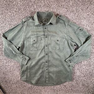 Orvis Bush Shirt Mens Large Green 100% Linen Utility Safari Long Sleeve Hiking